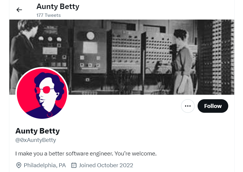 Follow Aunty Betty on Twitter